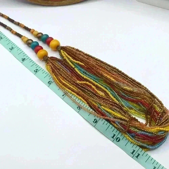 Vibrant Boho Multi-Strand Seed Bead Statement Necklace - Picture 3 of 3